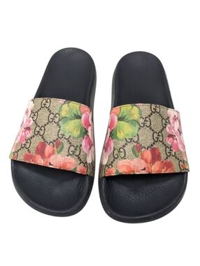 Gucci GG Web Supreme Bloom Floral Slide Sandals Size EU 38